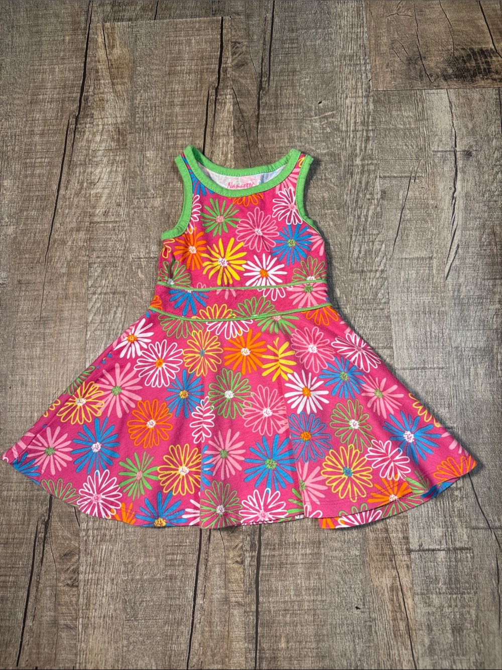 10/$10 Nannette Pink Floral Tank Dress with Green Trim size 2T